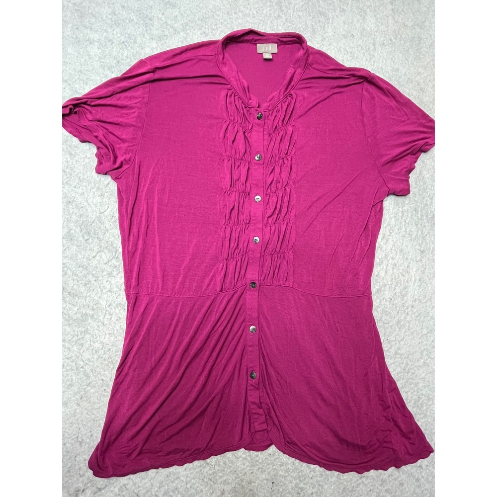 J. Jill Womens Berry Pink Pintuck Button Front Stretch Knit Top MP Petite